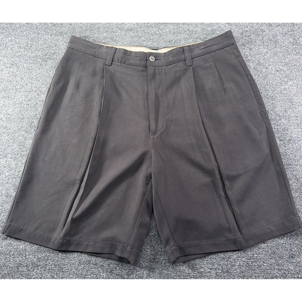 Tommy Bahama Men's 100% Silk Shorts 35 Black Flat Front Pleated *